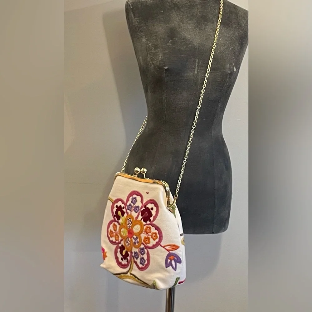 Embroidered Hippie Bohemian Crossbody Whimsical Floral Made in Italy Chain Strap